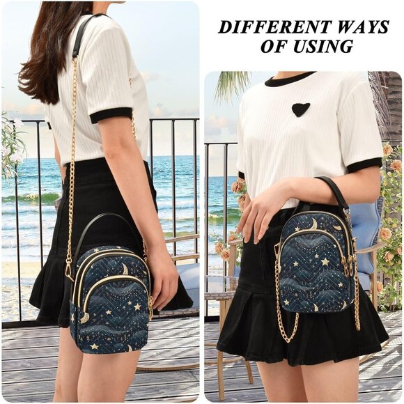 Stars and Moon Small Crossbody Bag Women Detachable Strap Travel Purse - Picture 6 of 7